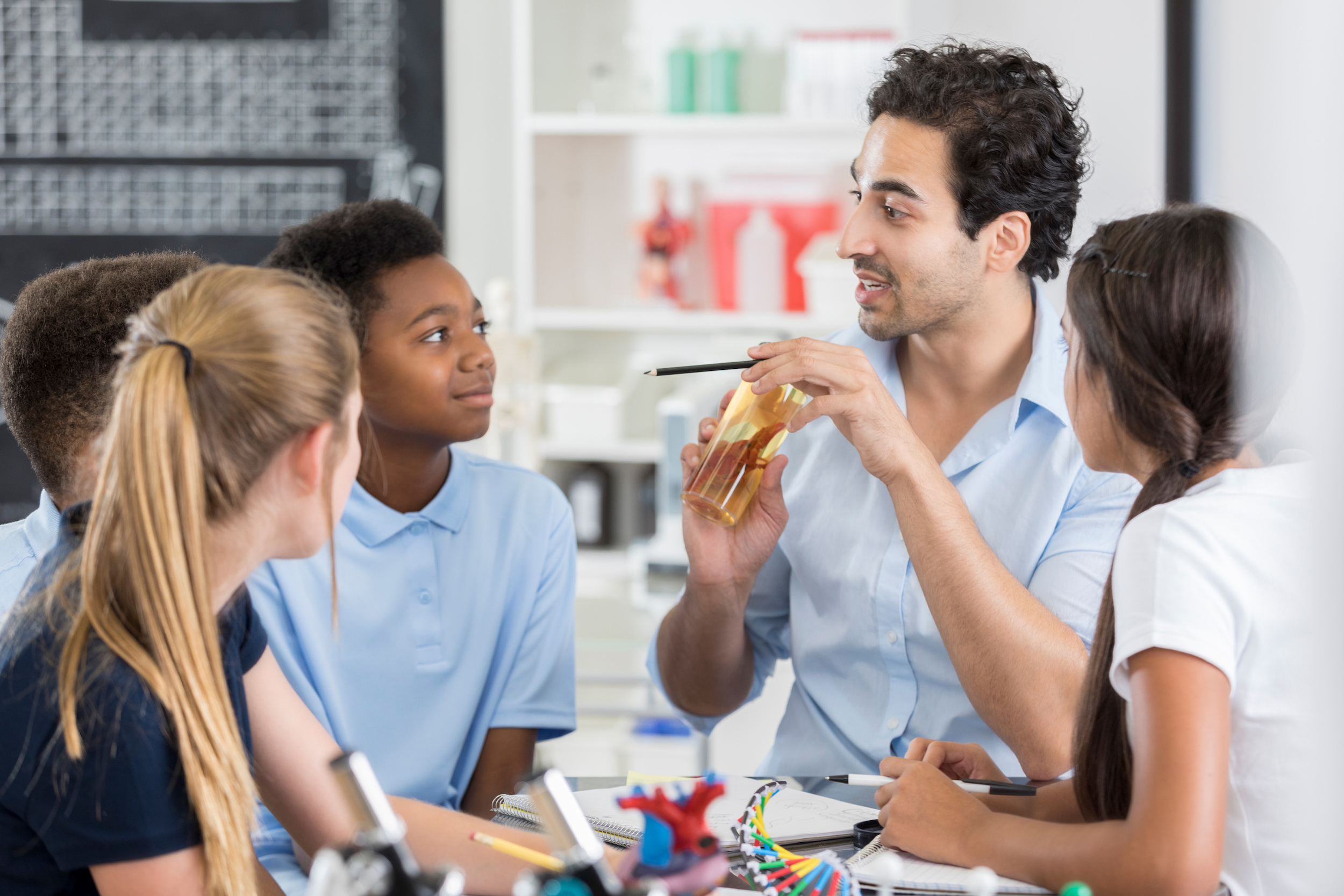 interested middle school students in biology class