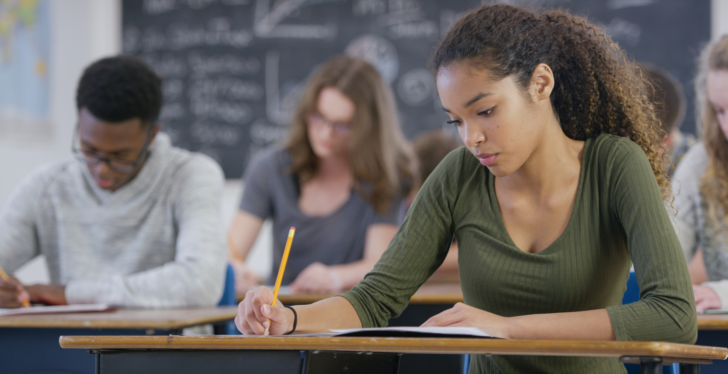 woman taking an exam