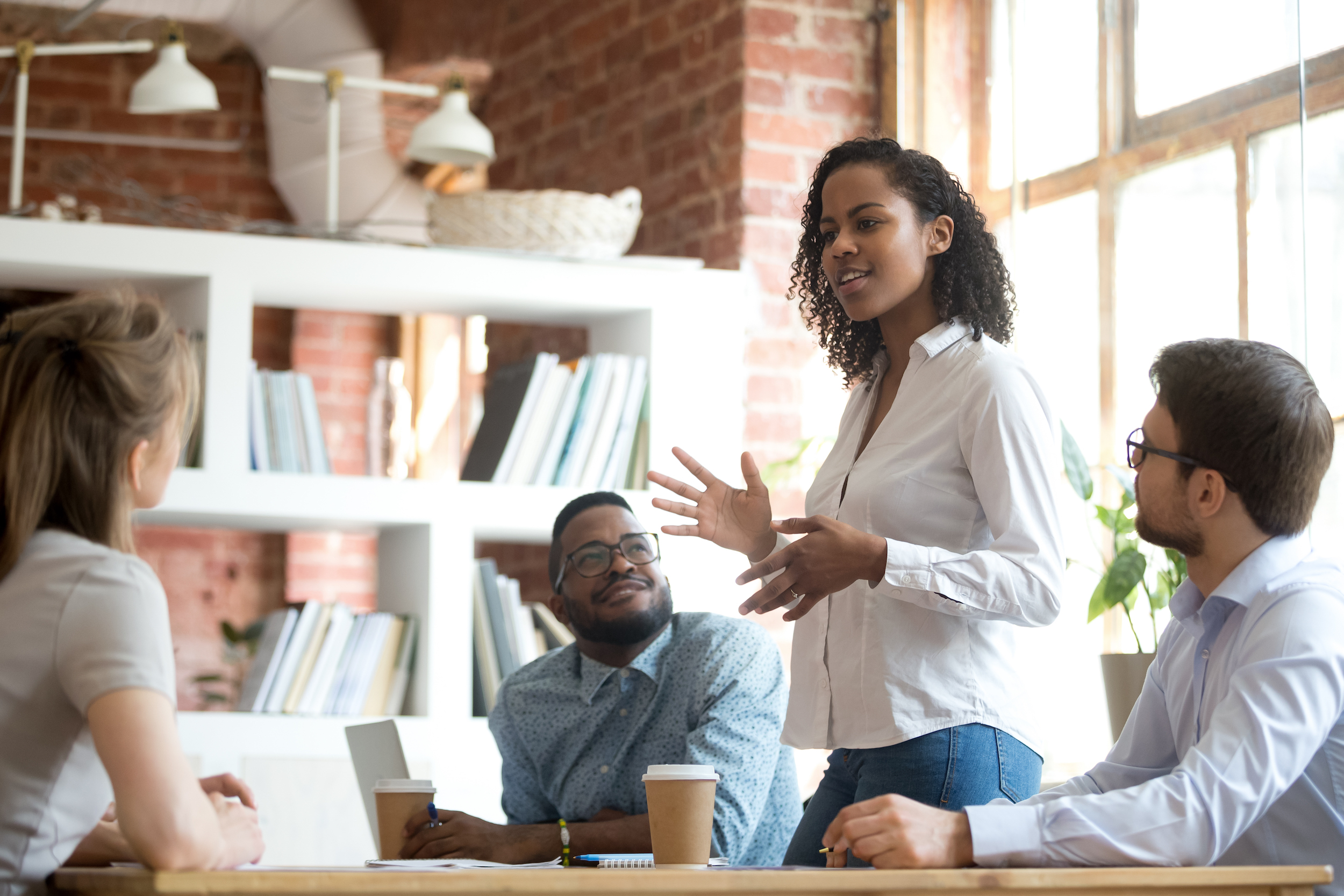 woman explaining to group