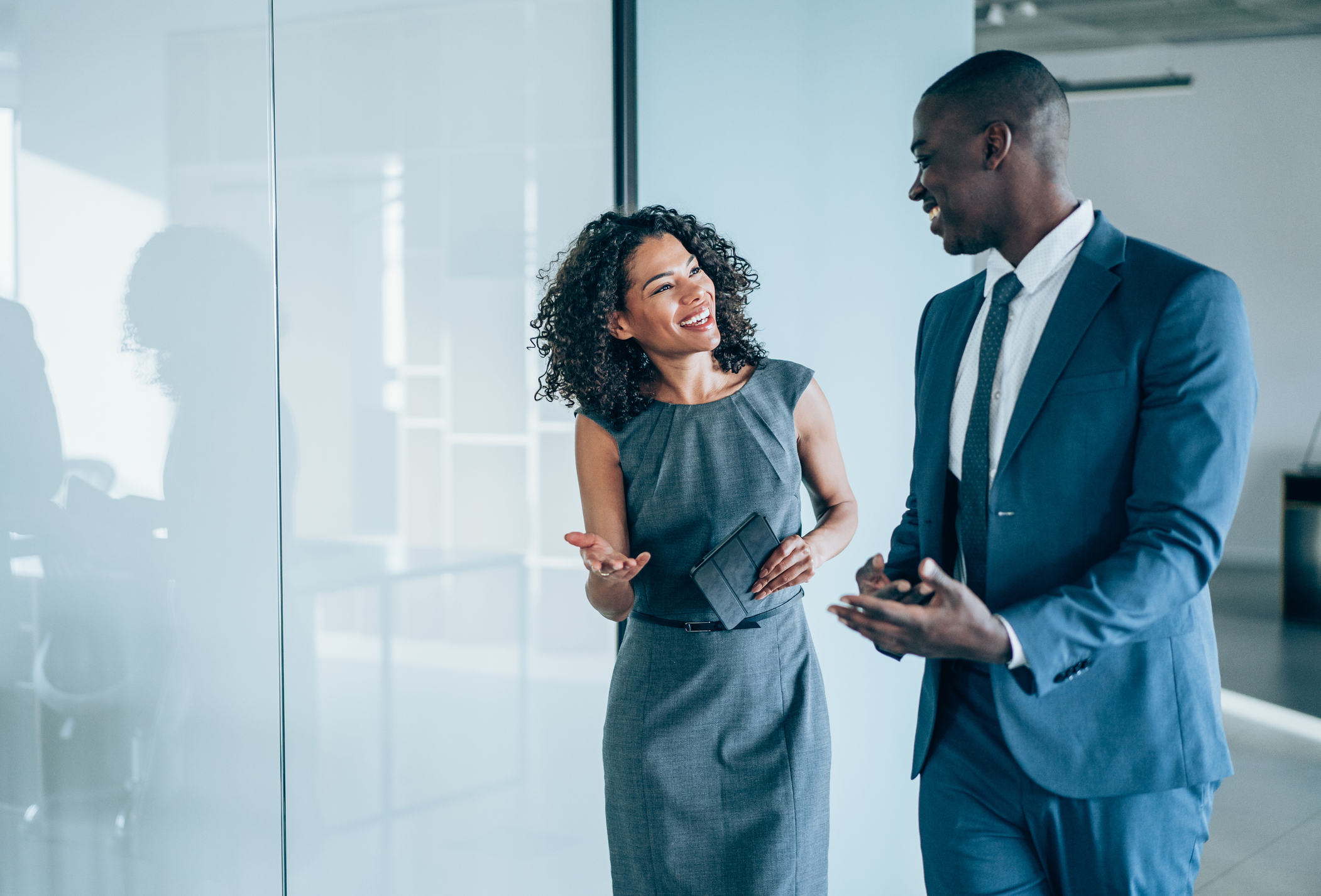 woman talking to man business