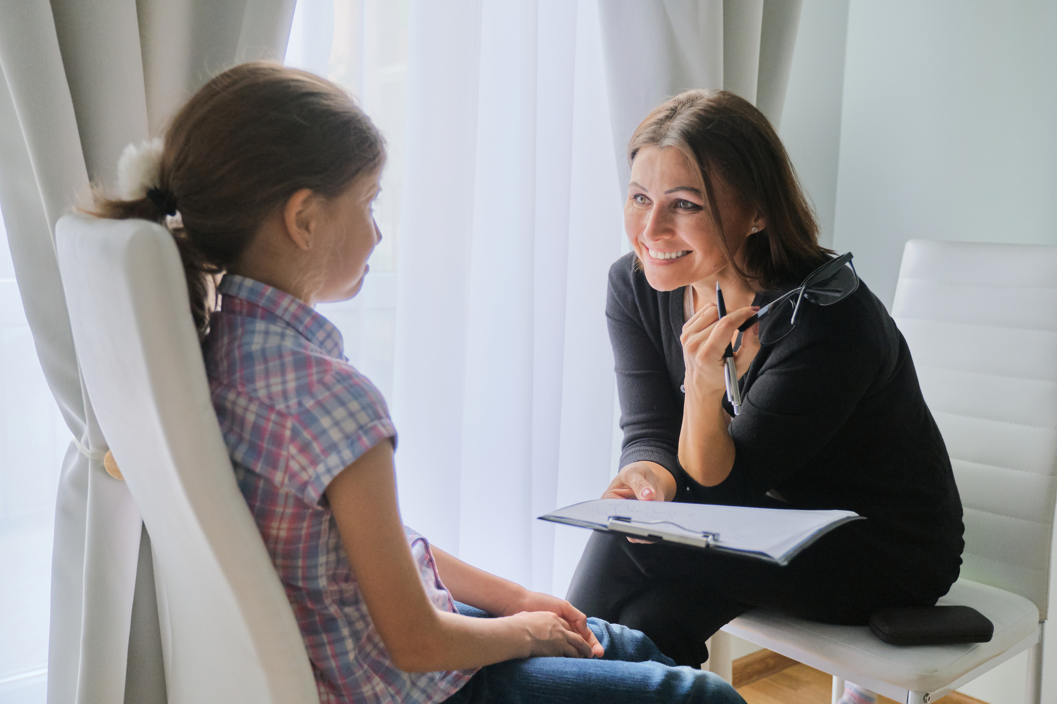 social worker talking to student