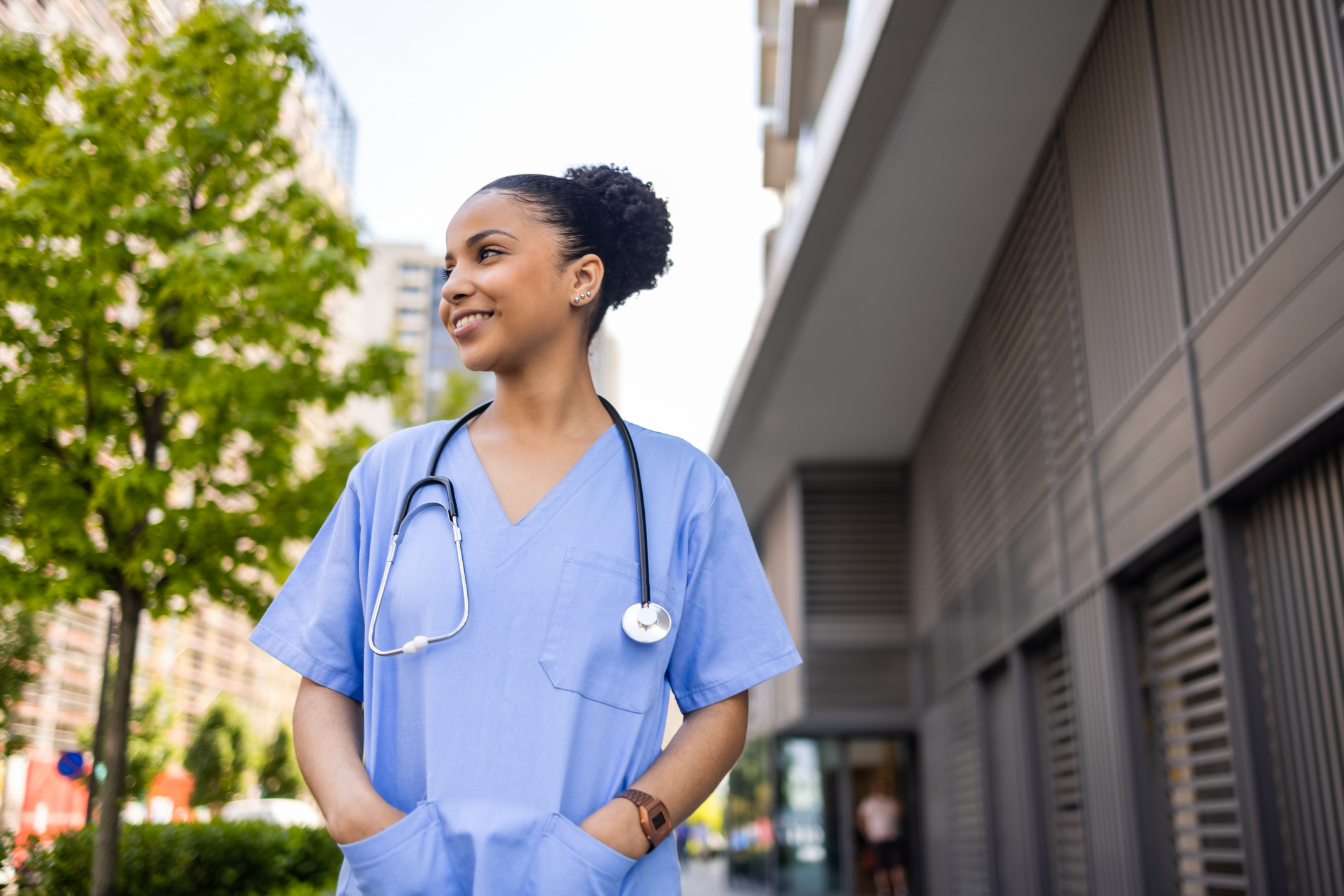 Nurse with hands in pocket