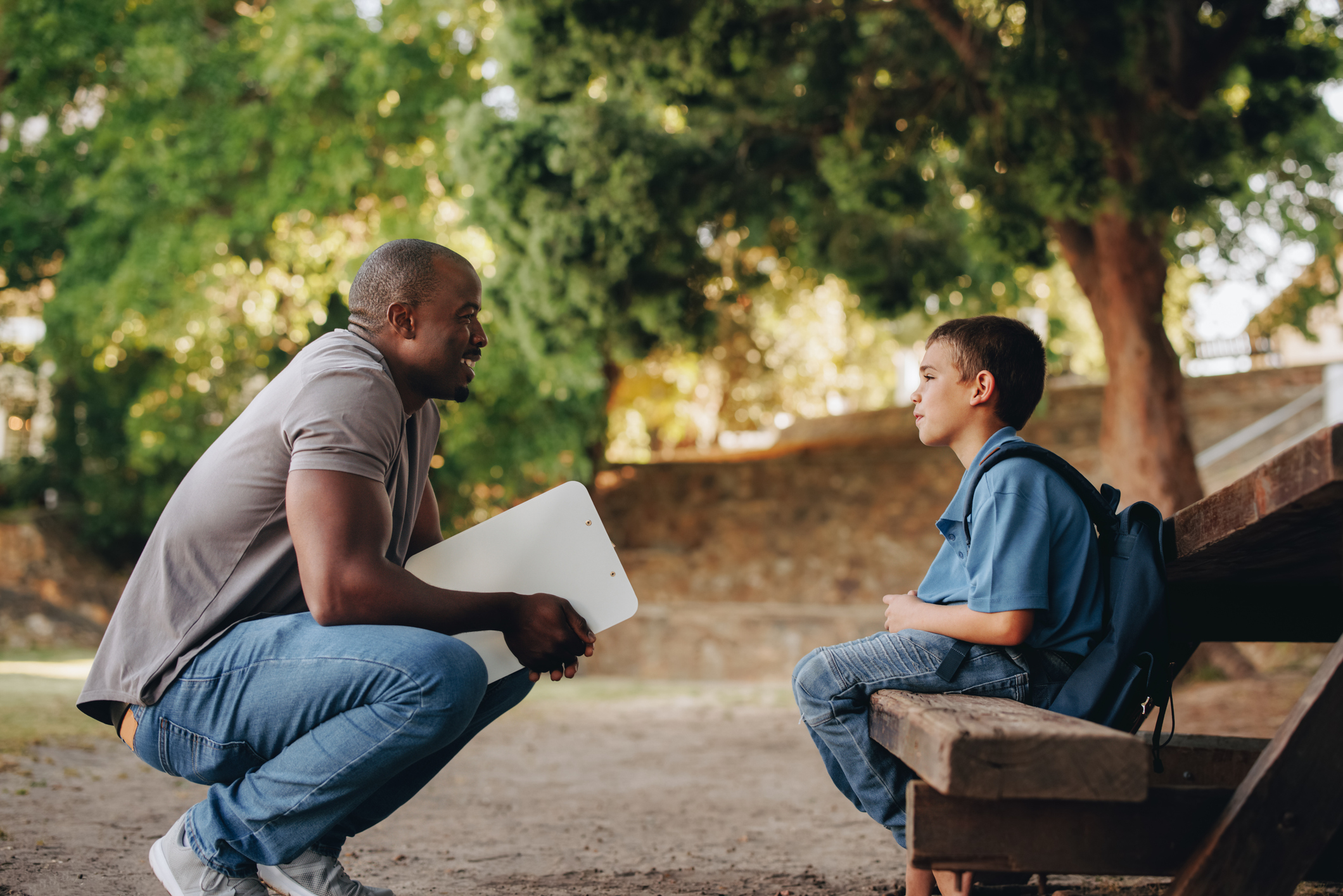 School Counselor talks to student